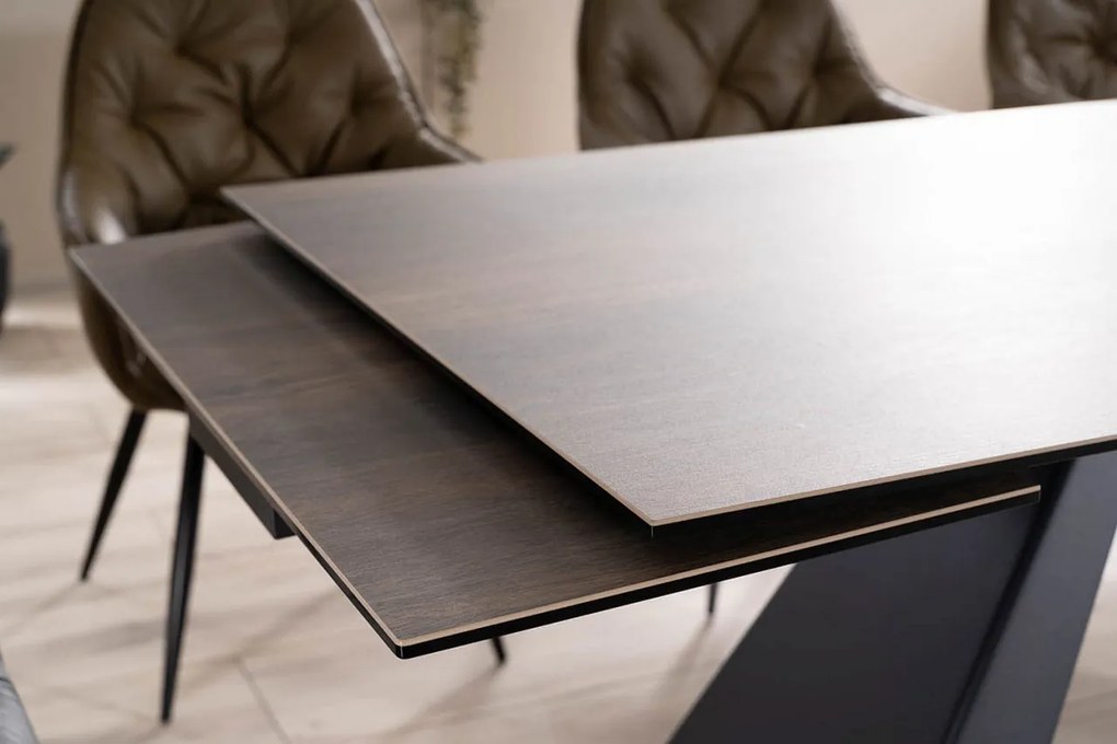 Set masa extensibila Salvadore ceramic maro/negru mat - L160-240 cm + 4 scaune tapitate cu piele Cherry olive Buffalo10