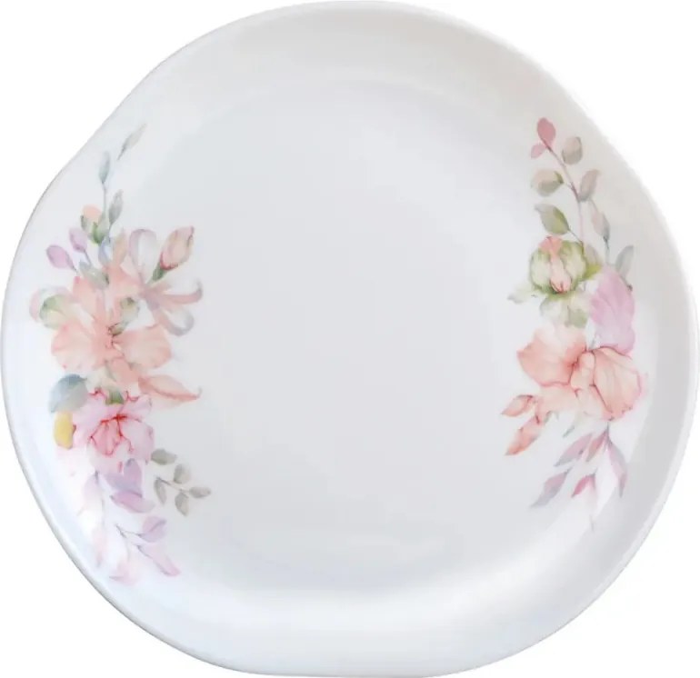 Set de masă Kinghoff KH 2035, 18 piese, pentru 6 persoane, sticlă opală, motiv floral, alb