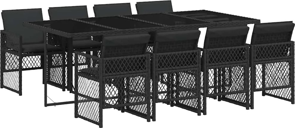 vidaXL Set mobilier de grădină cu perne, 9 piese, negru, poliratan