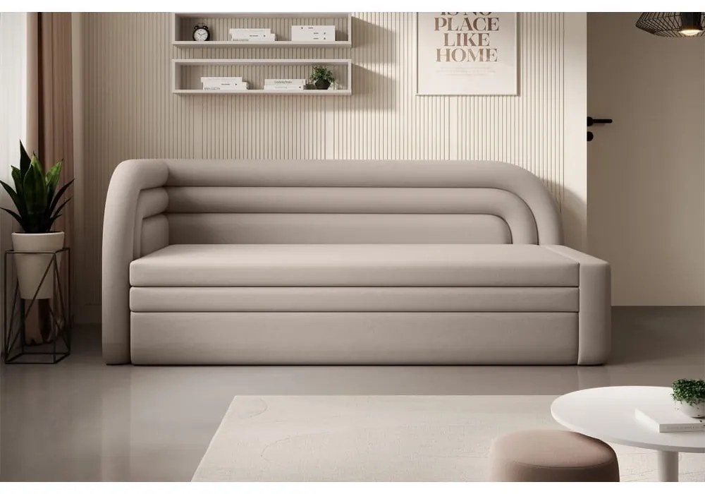 Canapea bej extensibilă/cu spațiu de depozitare cu tapițerie din catifea cu colț pe partea stângă 223 cm Fabillo – ELTAP