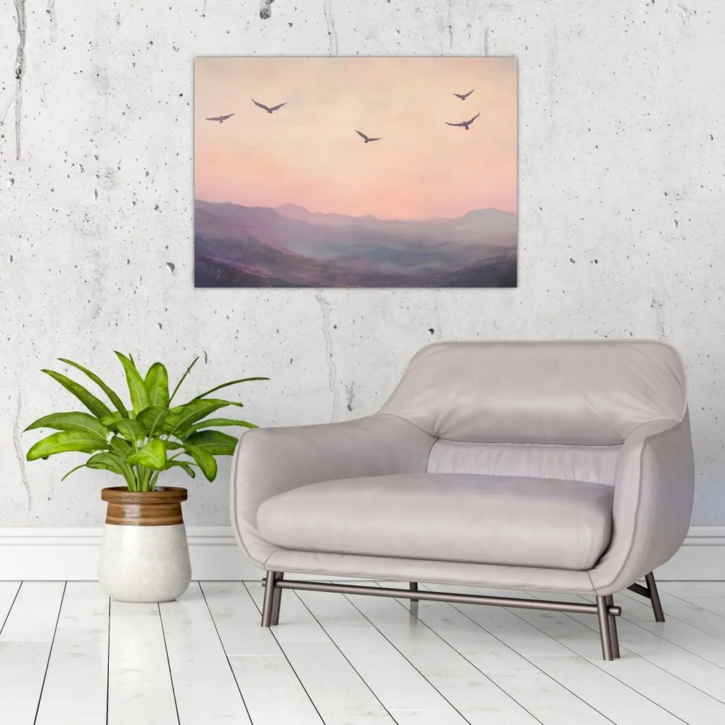 Tablou pe sticlă - Stol de păsări II. (70x50 cm)