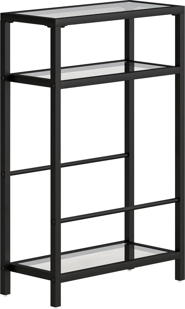 HOMCOM Măsuță de Cafea cu 3 Rafturi din Sticlă și Oțel 40x18x62 cm Negru | Aosom Romania