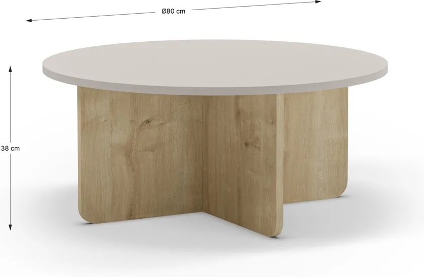 Măsuță de cafea crem/în culoare naturală rotundă cu aspect de lemn de stejar ø 80 cm Hillary – Marckeric