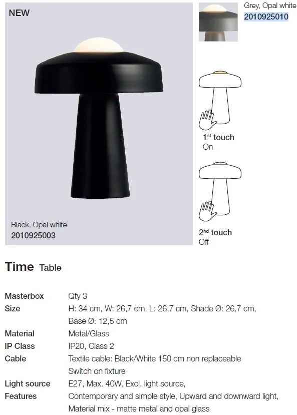 Veioza moderna design ciuperca Time neagra 2010925003 NL