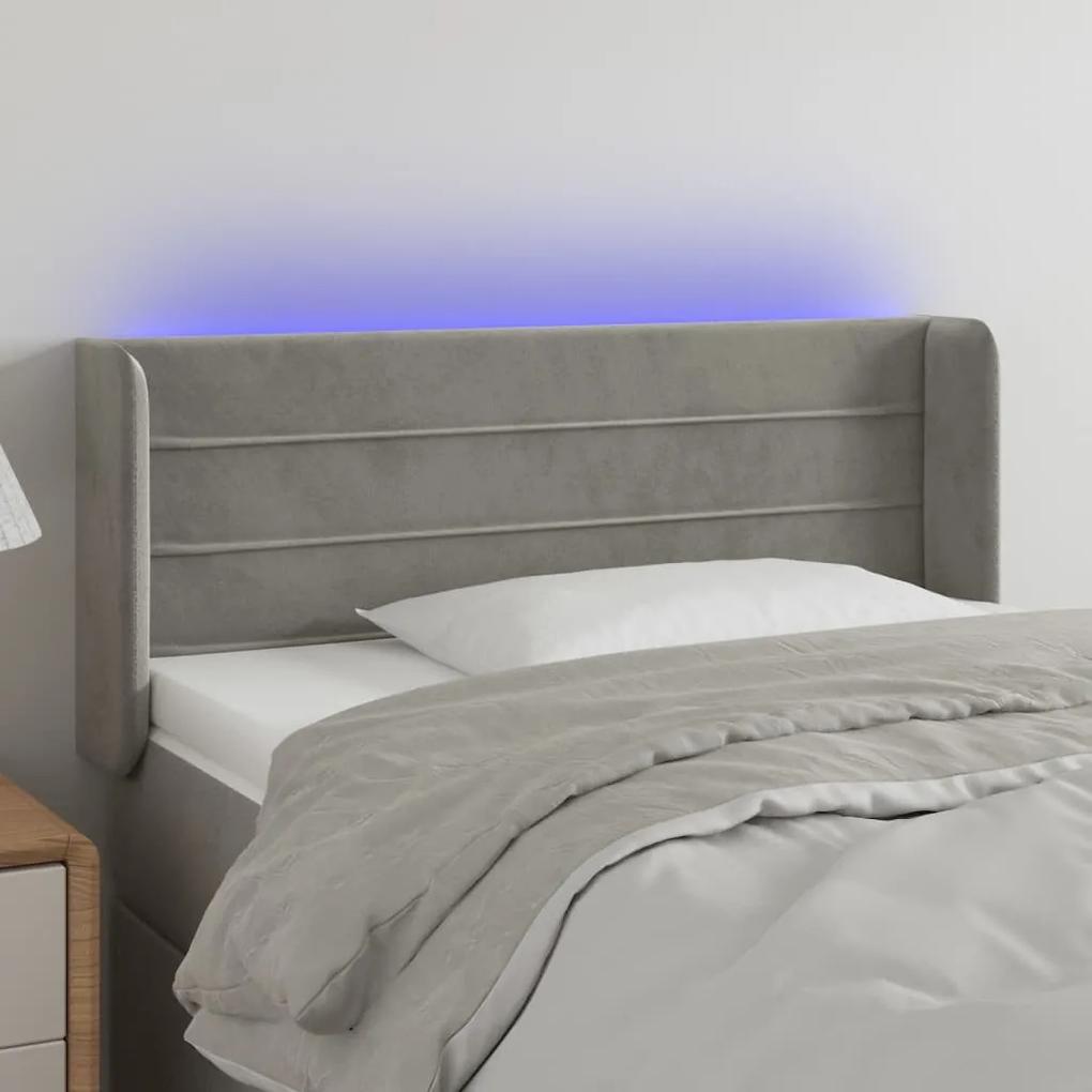 3123406 vidaXL Tăblie de pat cu LED, gri deschis, 83x16x78/88 cm, catifea