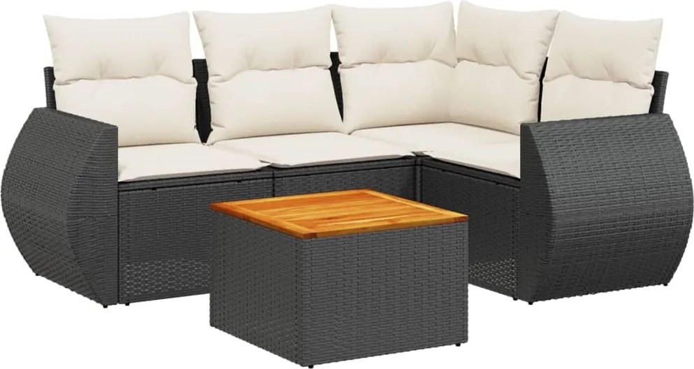 vidaXL Set mobilier de grădină cu perne, 5 piese, negru, poliratan