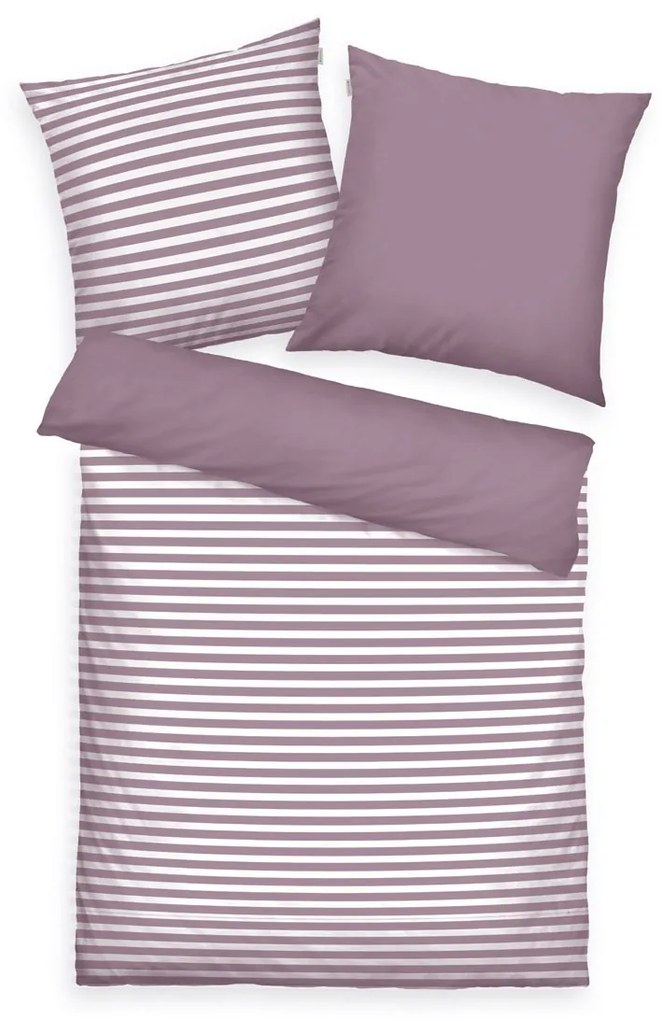 Lenjerie de pat din bumbac Tom Tailor Cozy Mauve & Crisp White, 140 x 200 cm, 70 x 90 cm