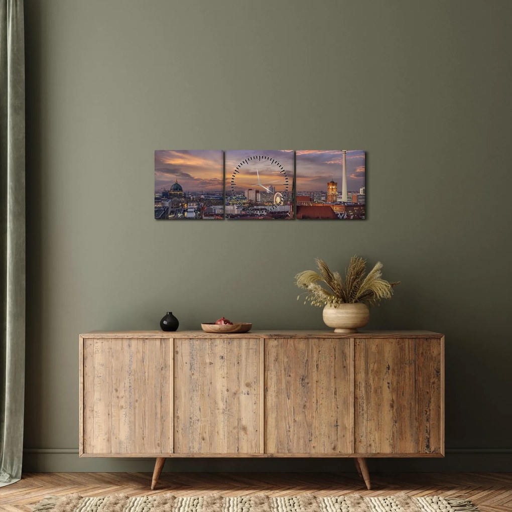 Tablou - Apus de soare în Berlin (cu ceas) (90x30 cm)