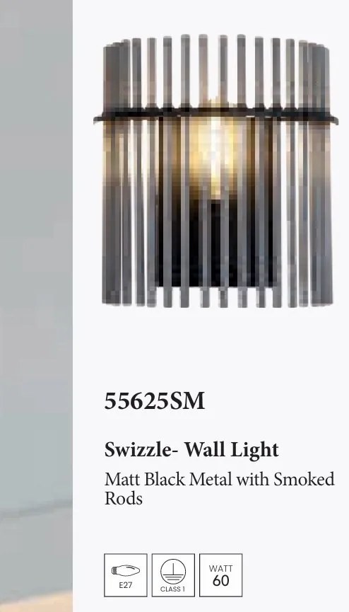 Aplica de perete metal negru, tije din sticla Swizzle