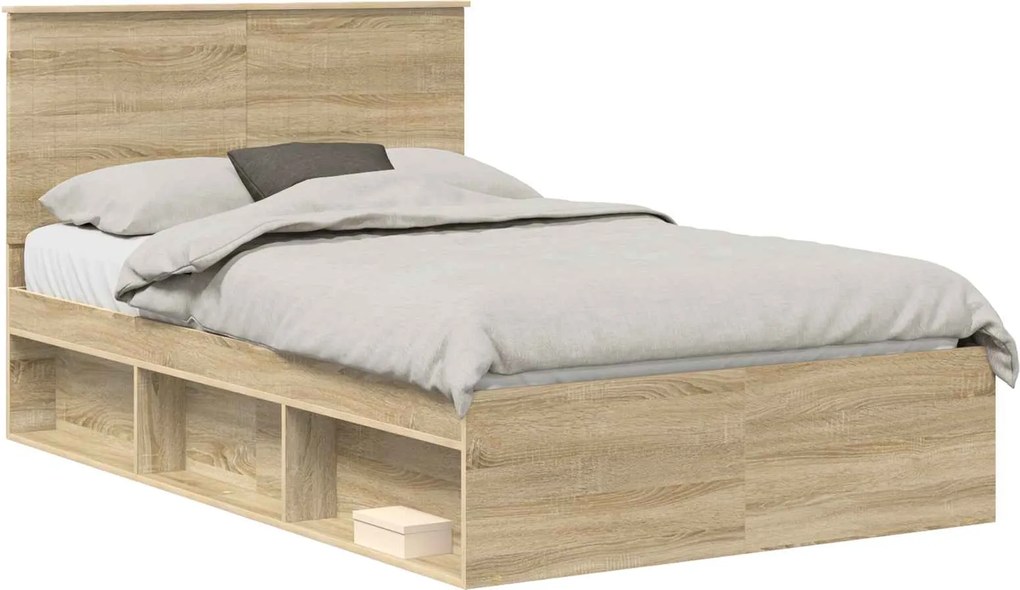 vidaXL Cadru de pat cu headboard Sonoma 120 x 200 cm Lemn de pin masiv