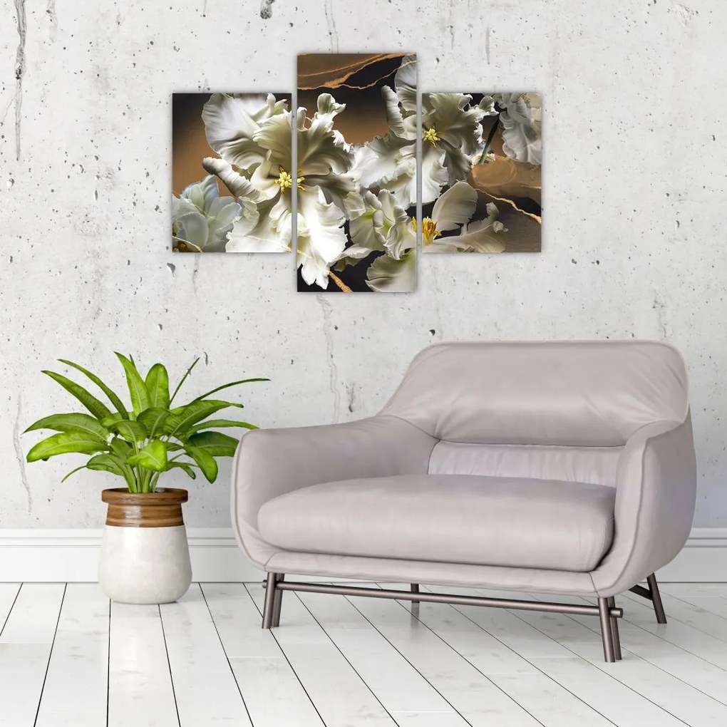 Tablou - Flori de orhidee pe fundal de marmură (90x60 cm)
