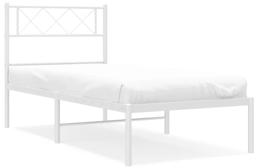 372321 vidaXL Cadru de pat din metal cu tăblie, alb, 100x200 cm