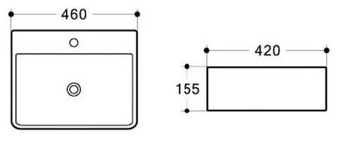 Lavoar pe blat alb lucios 46 cm, dreptunghiular, cu orificiu baterie, Fluminia Mercur 460x420 mm