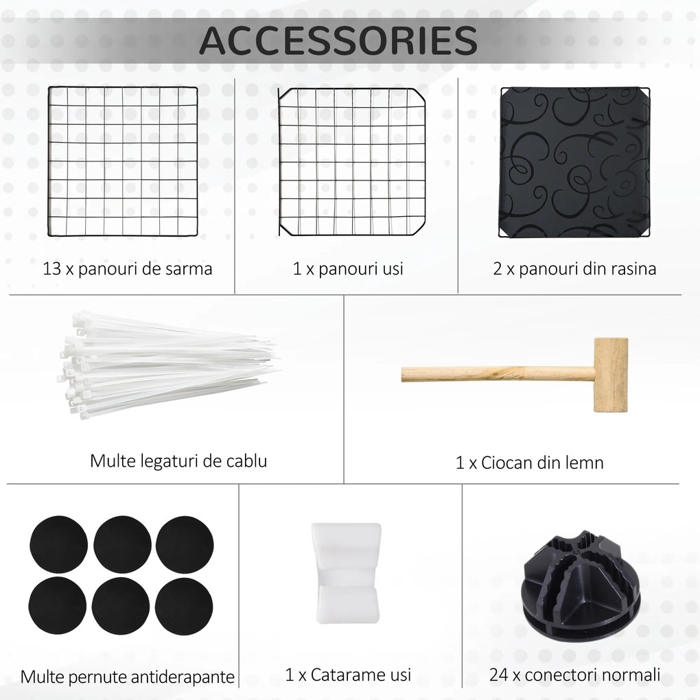 PawHut Țarc Modular pentru Iepuri și Porcușori de Guineea, cu Accesorii, 105x70x35 cm, Negru | Aosom Romania