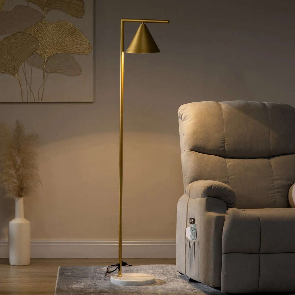 HOMCOM Lampadar pe picior de salon din oţel cu abajur conic orientabil bază marmură 40W 35 x 26 x 153 cm auriu | Aosom Romania