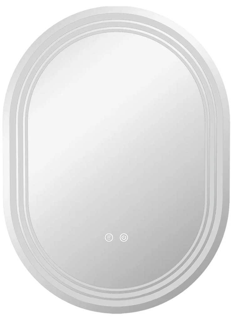 kleankin Oglindă Baie cu Lumină 70x50 cm 3 Culori de Lumină, Funcție Anti-abur, Funcție de Memorie, IP44, Orizontal/Vertical | Aosom Romania