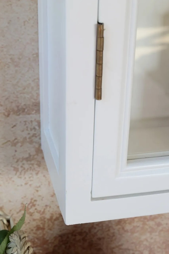 Vitrina alba, de perete, din lemn masiv si furnir, cu 2 usi si 3 rafturi, aspect rustic, Marseille