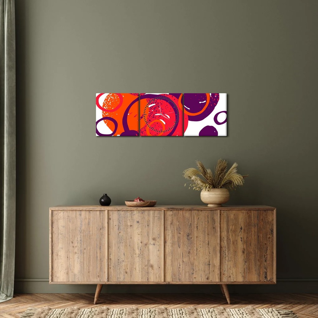 Tablou - Motiv cercuri în culori calde (cu ceas) (90x30 cm)