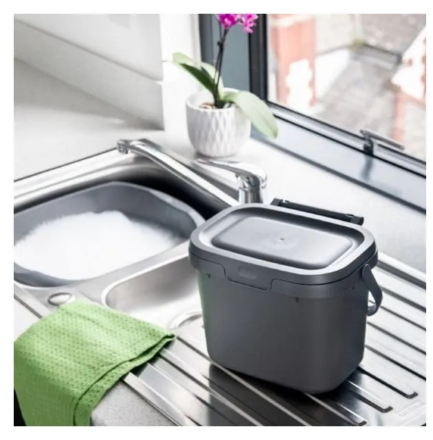 Recipient pentru deșeuri compostabile cu capac Addis, 24,5 x 18,5 x 19 cm, negru