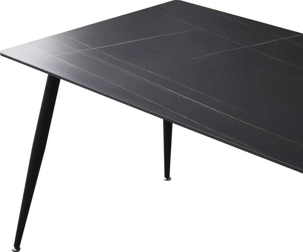 Masa de dining RION 130x70 cm cu blat ceramic, marmura neagra