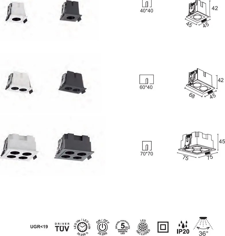 Corp incastrabil cu 1 spot LED BLAU alb