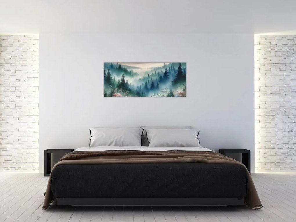 Tablou - Peisaj forestier cu ceață (120x50 cm)