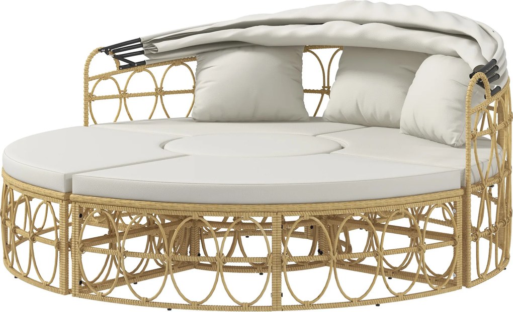 Outsunny Insulă solară, 4 piese, acoperiș extensibil, 5 perne, aspect rattan, 178B x 85T x 66,5H cm, bej | Aosom Romania