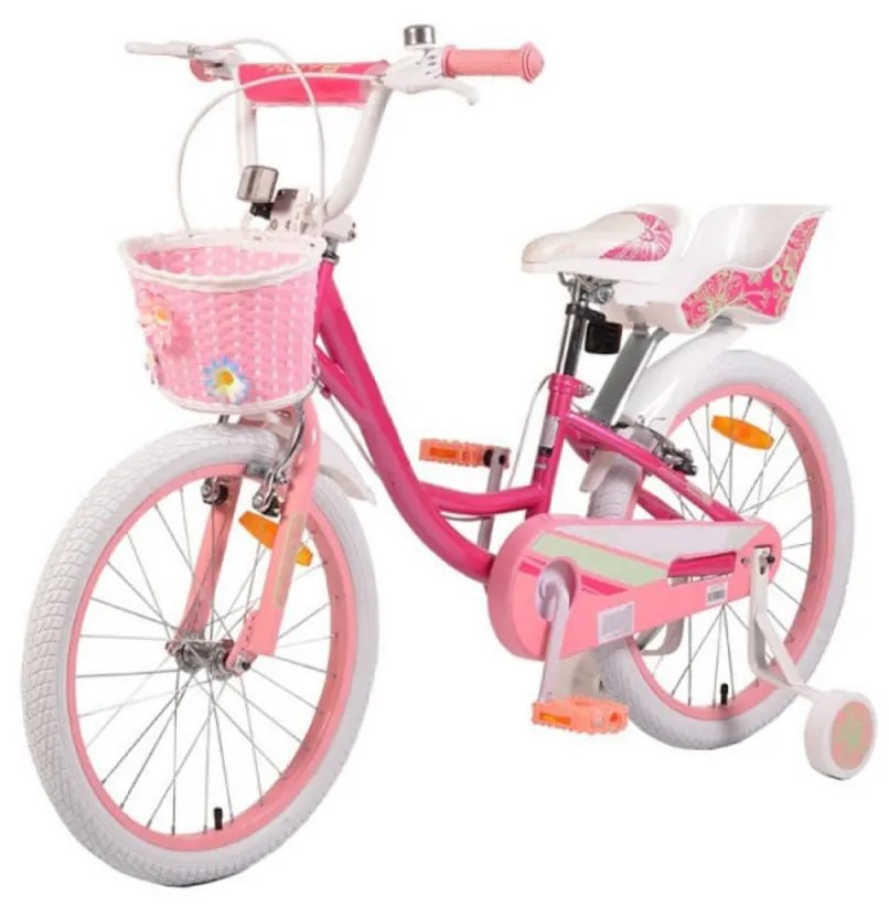 Bicicleta pentru copii NOVOKIDS Fashion Bike, Roti 20" inch, Maxim 40 kg, Cadru din otel, Roti ajutatoare detasabile, Ghidon reglabil pe inaltime, Roz