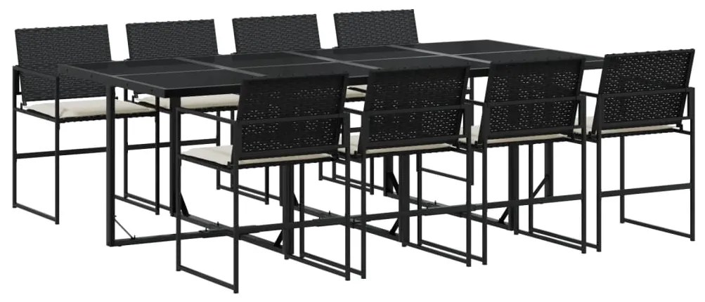 3295060 vidaXL Set mobilier de grădină cu perne, 9 piese, negru, poliratan