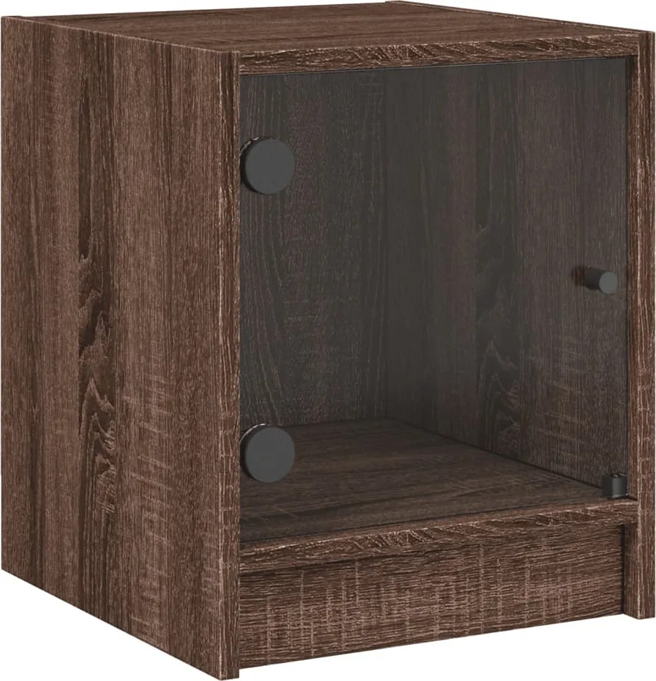 vidaXL Noptieră cu ușă din sticlă, stejar maro, 35x37x42 cm