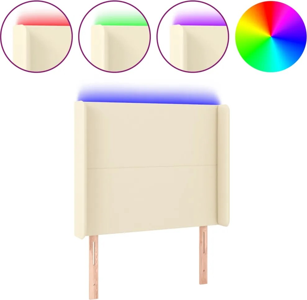 vidaXL Tăblie de pat cu LED, crem, 83x16x118/128 cm, piele ecologică