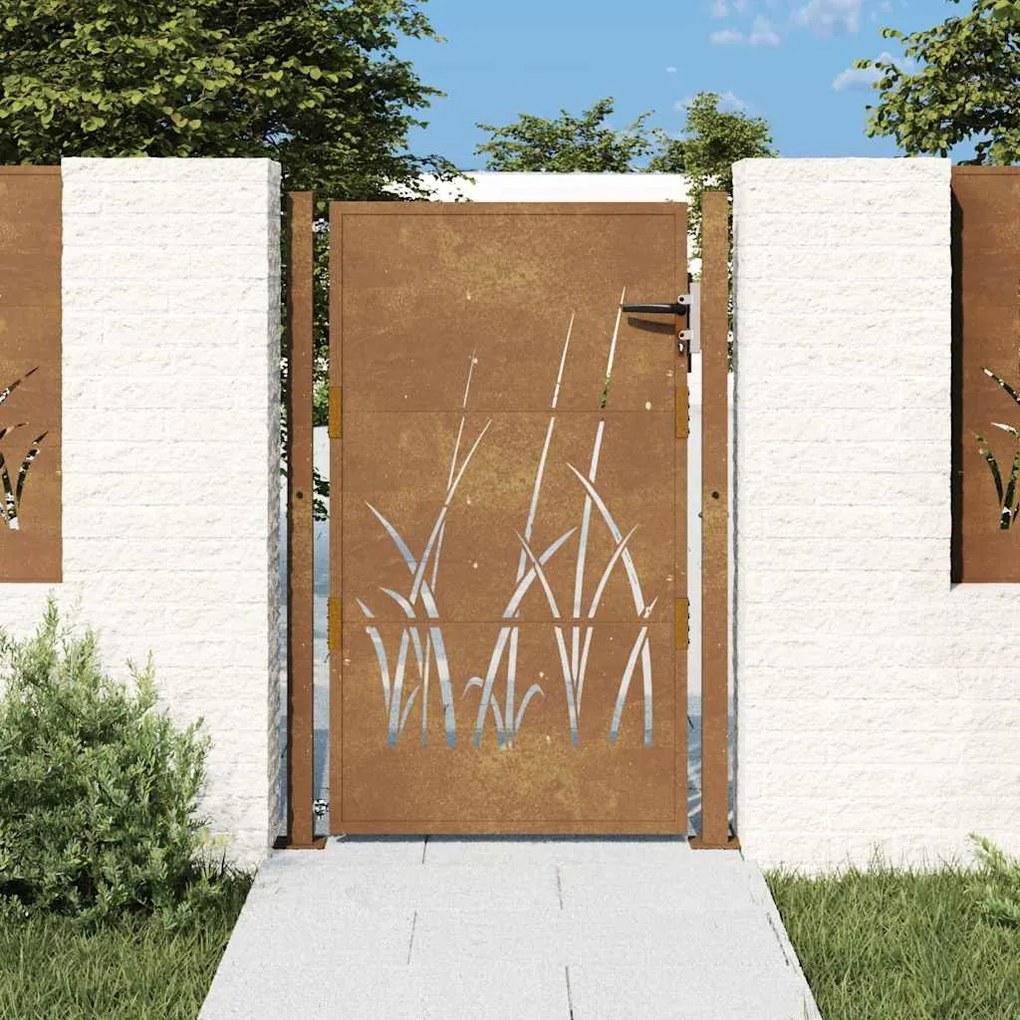 vidaXL Poartă de grădină 100x150 cm, oțel corten, design cu iarbă