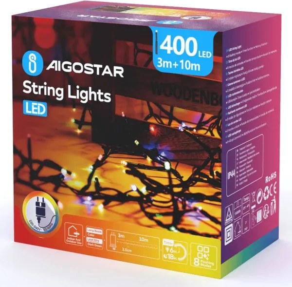 Aigostar - Ghirlandă LED de exterior pentru Crăciun 400xLED/8 funcții 13m IP44 multicoloră
