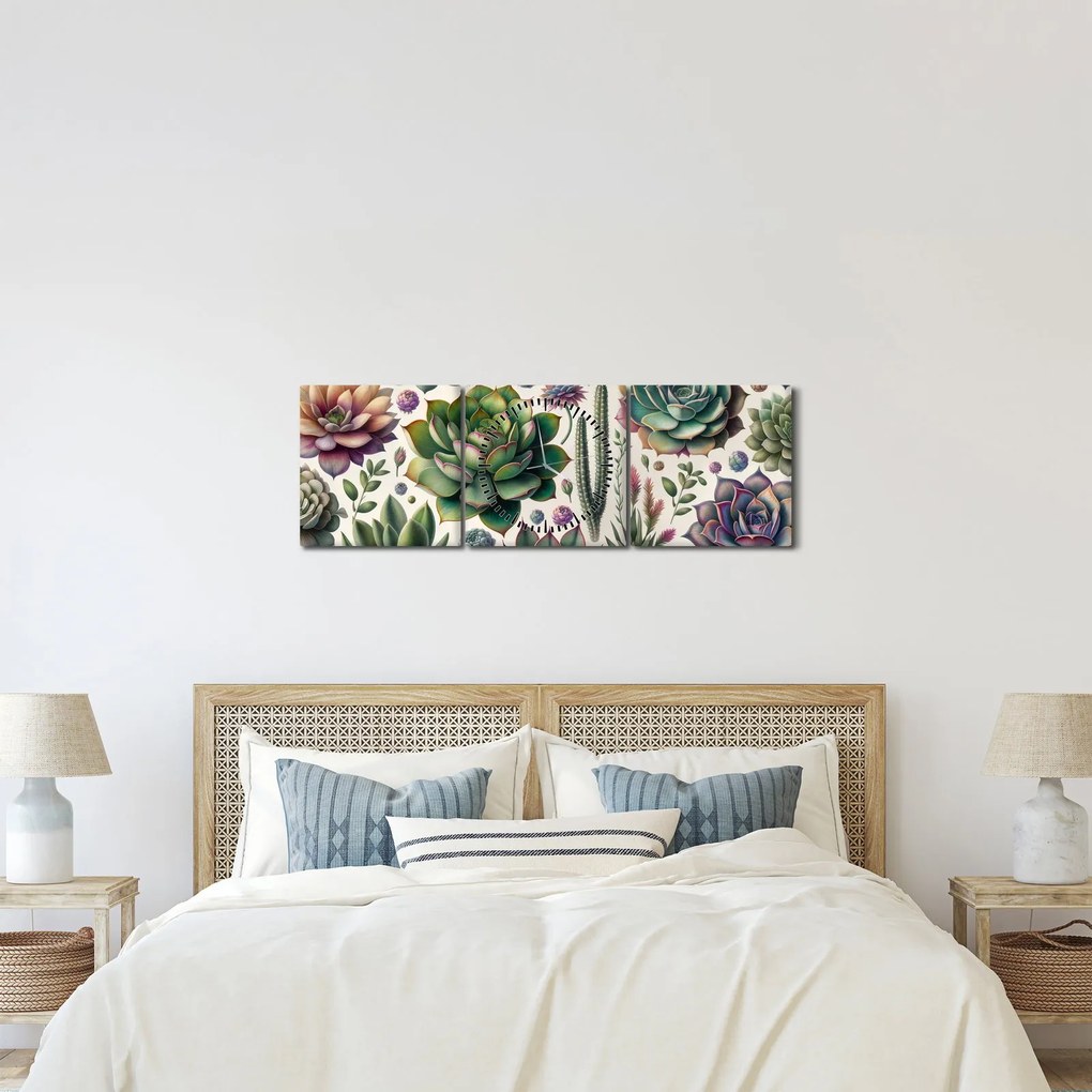 Tablou - Plante suculente (cu ceas) (90x30 cm)