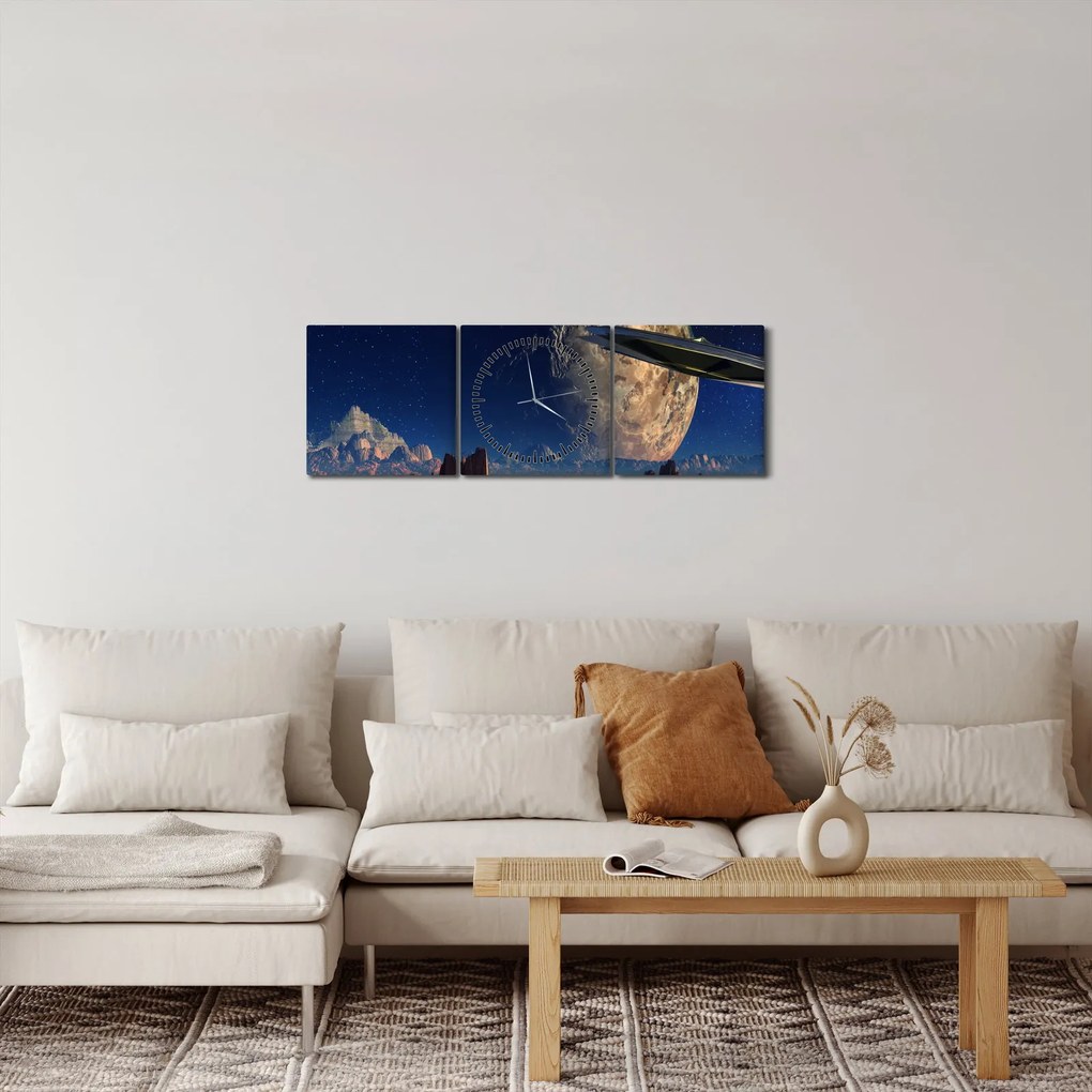 Tablou - Vizita extraterestrului (cu ceas) (90x30 cm)