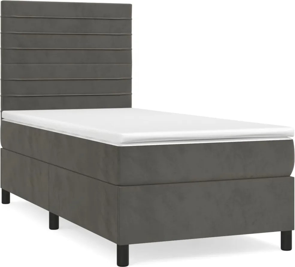 vidaXL Pat box spring cu saltea, gri închis, 90x200 cm, catifea
