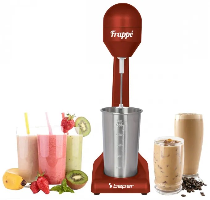 Mixer frappe Beper BP.690, 100W, 500 ml, 2 viteze, Mixer Inox, Rosu/inox