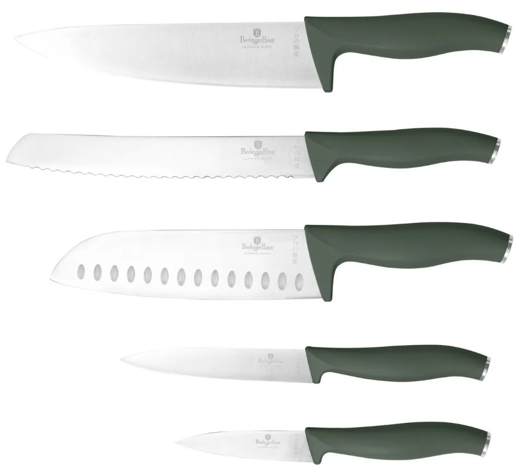 Set cutite 6 piese, cu suport bambus Green Matte Collection Berlinger Haus BH 2751