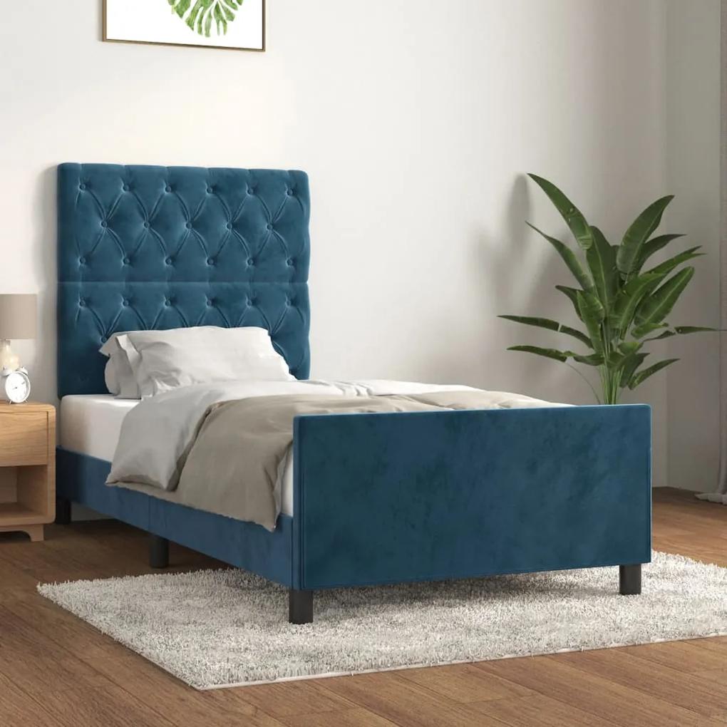 3125908 vidaXL Cadru de pat cu tăblie, albastru închis, 80x200 cm, catifea