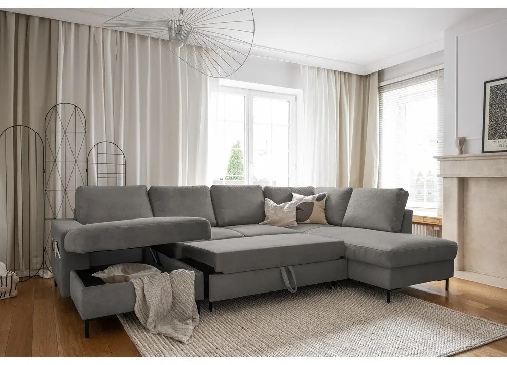 Colțar gri extensibil cu tapițerie din catifea reiată (cu colț pe partea dreaptă) Lofty Lilly – Miuform