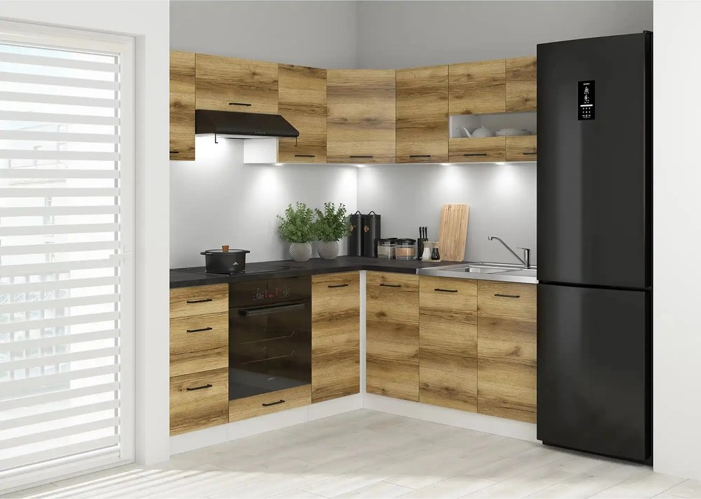 Set bucatarie JUNONA LINE, stejar delano/alb, PAL, 180x200 cm, cu blat