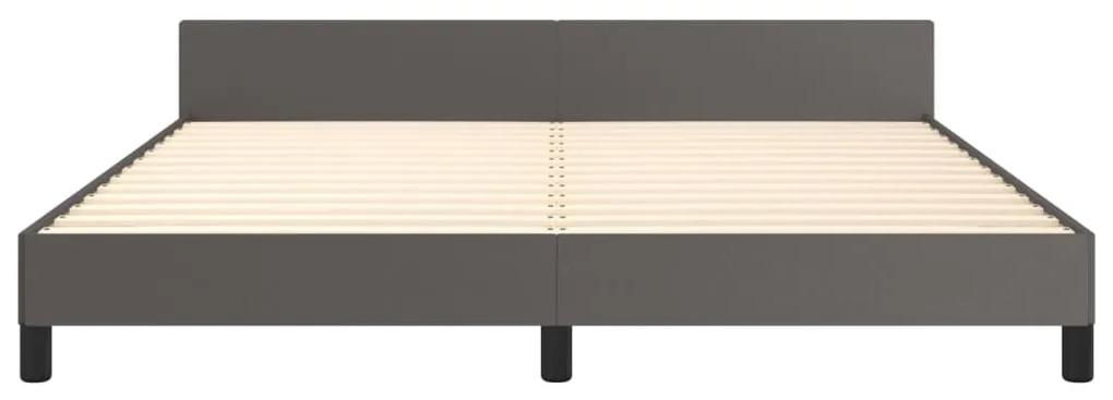 Cadru de pat cu tablie, gri, 160x200 cm, piele ecologica Gri, 160 x 200 cm, Culoare unica si cuie de tapiterie
