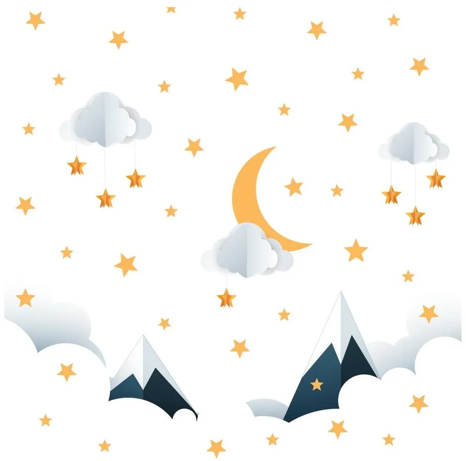 Autocolant de perete pentru copii 90x60 cm Mountains in Stars and Clouds – Ambiance