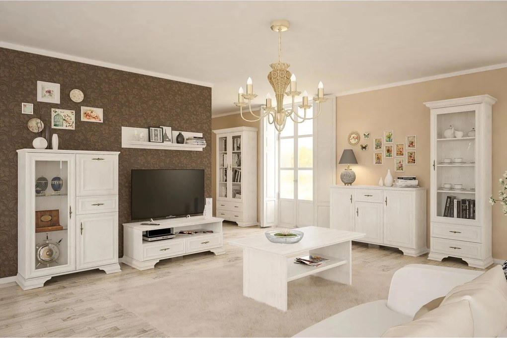 Mobilier living clasic IRYS, pin alb anderson, PAL laminat, 7 piese
