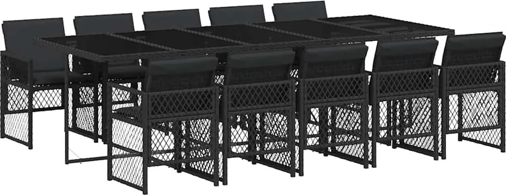 vidaXL Set mobilier de exterior cu perne, 11 piese, negru, poliratan