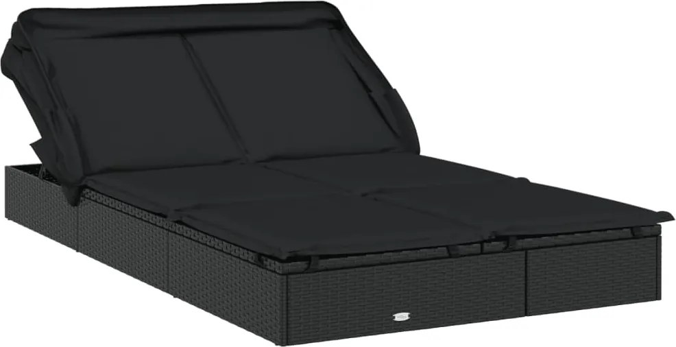 vidaXL Șezlong 2 pers. acoperiș pliabil negru 213x118x97 cm poliratan