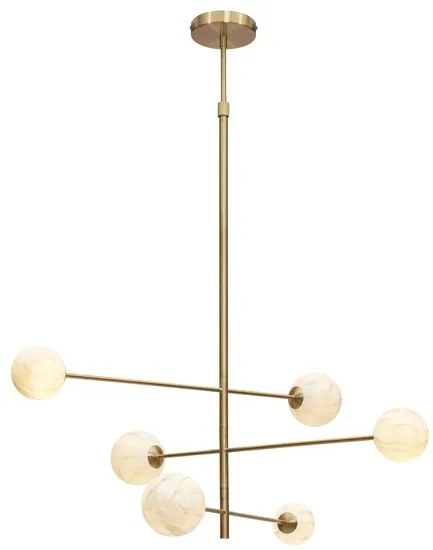 Lustra cu 6 globuri din sticla cu aspect de marmura Carrara auriu