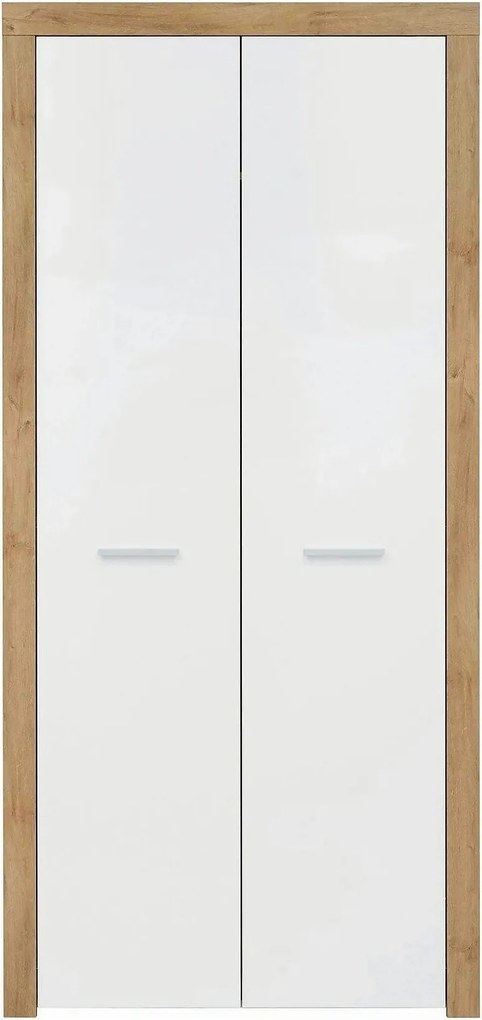 Dulap BALDER, alb lucios/stejar riviera, PAL, cu 2 usi, 90x52x192 cm
