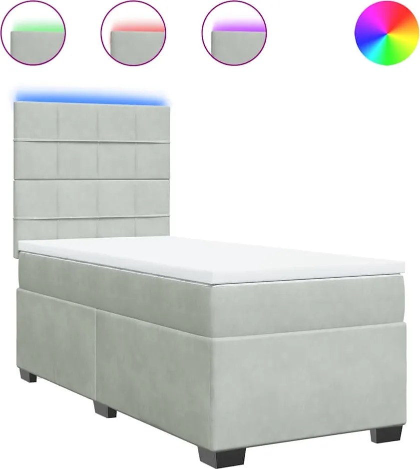 vidaXL Pat box spring cu saltea, gri deschis, 90x190 cm, catifea