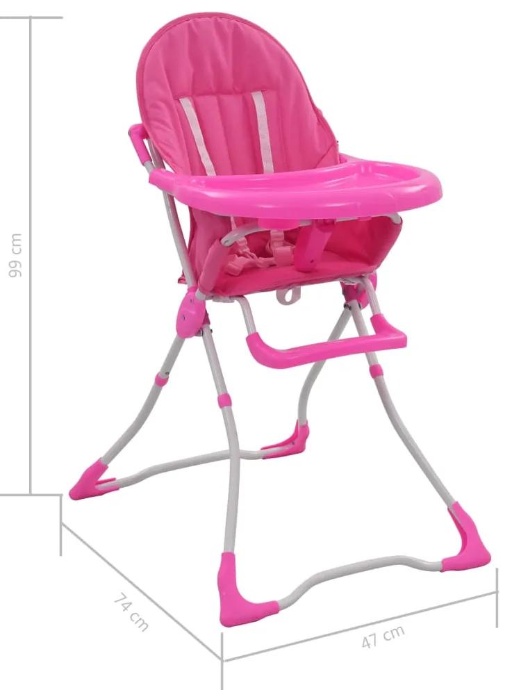 Scaun de masa inalt pentru copii, roz si alb Roz